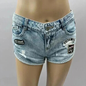 Vintage Only Jeans Micro Shorts Size 28 Denim Patch Y2K 90s Light Wash Casual